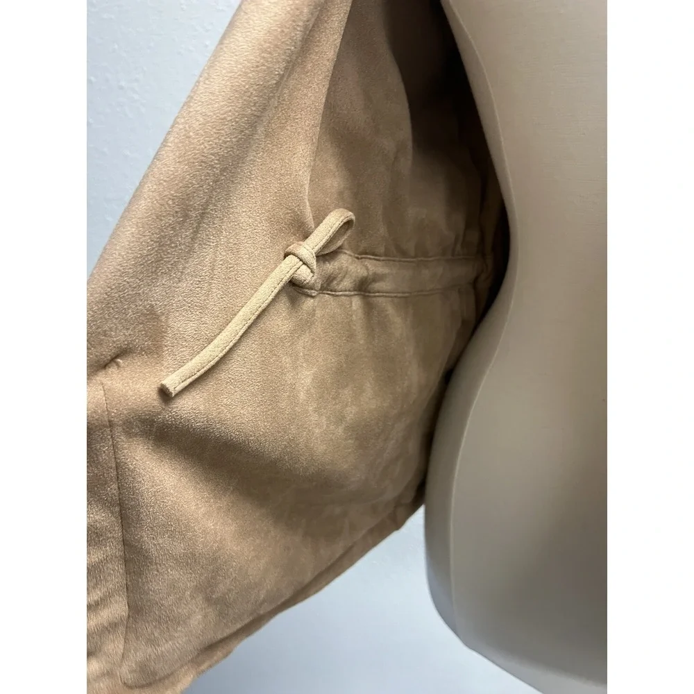 Blank NYC Camel Vegan Suede Open Front Jacket Size M Cinched Waist Lightweight‎ - Picture 5 of 10
